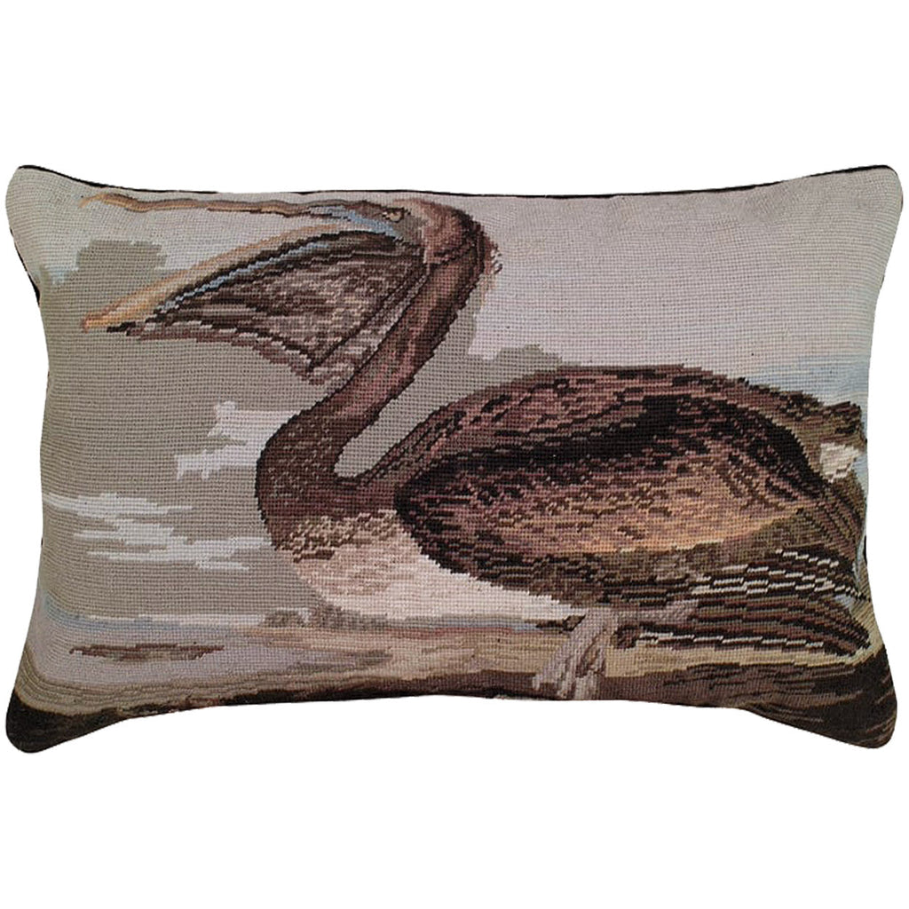 Brown Pelican Audubon Bird Decorative Needlepoint Throw Pillow, Size: 16x28