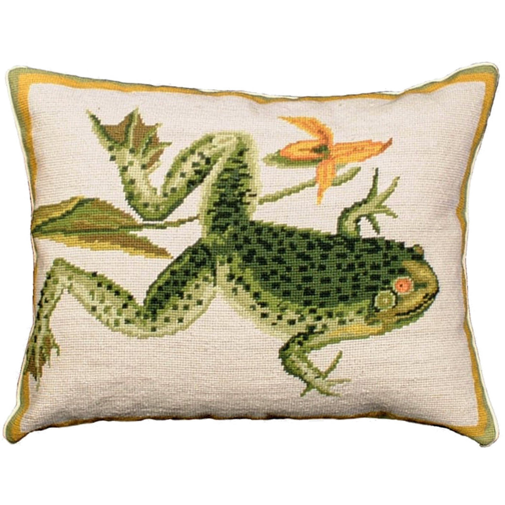 Bull Frog Wildlife Rustic Needlepoint Throw Pillow, Size: 16x20