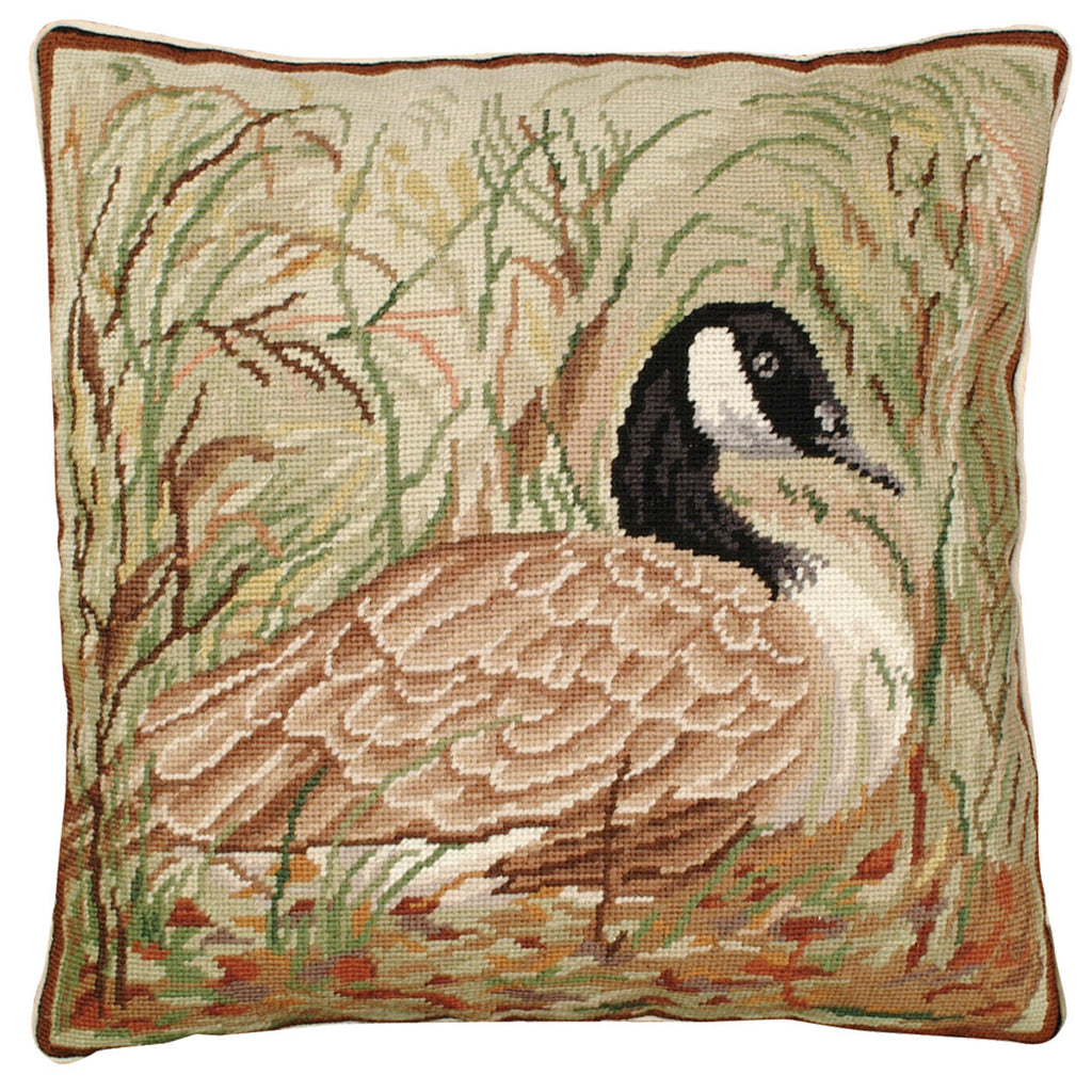 Canada Goose Rustic Wildlife Bird Decorative Needlepoint Throw Pillow, Size: 18x18