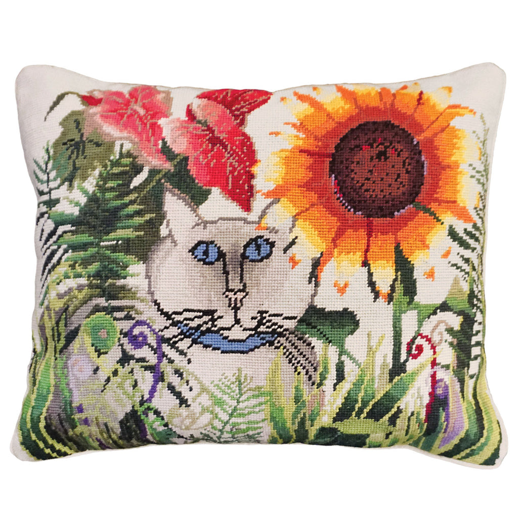 Cat In The Garden Decorative Needlepoint Throw Pillow, Size: 16x20
