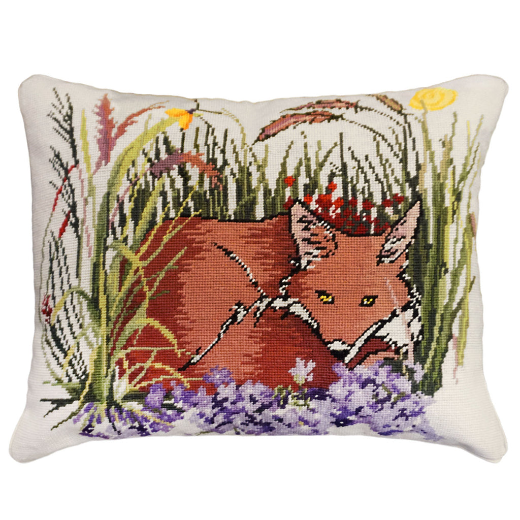 Charming Fox And Violets Needlepoint Pillow, Size: 16x20