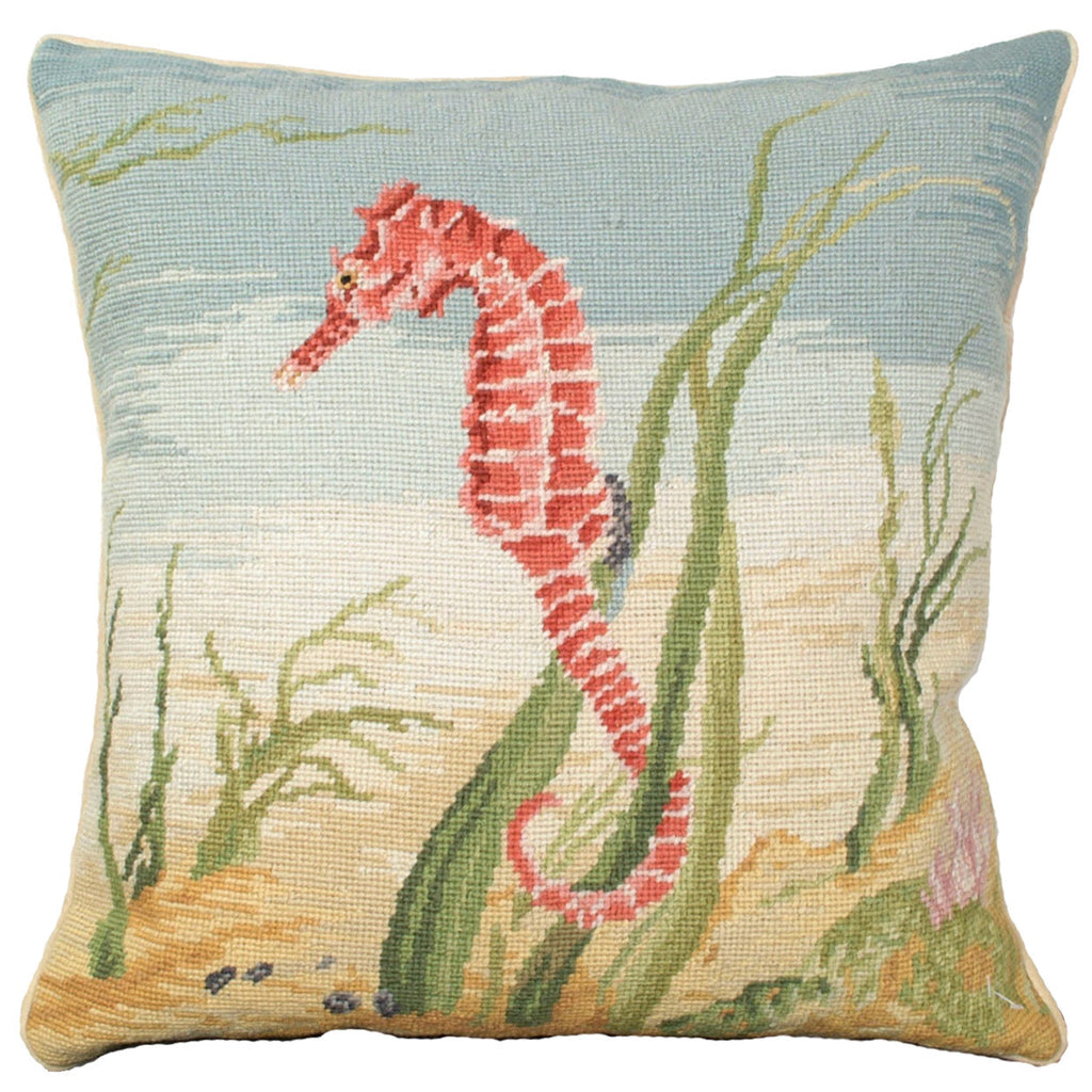 Coral Sea Horse Decorative Coastal Throw Pillow, Size: 18x18