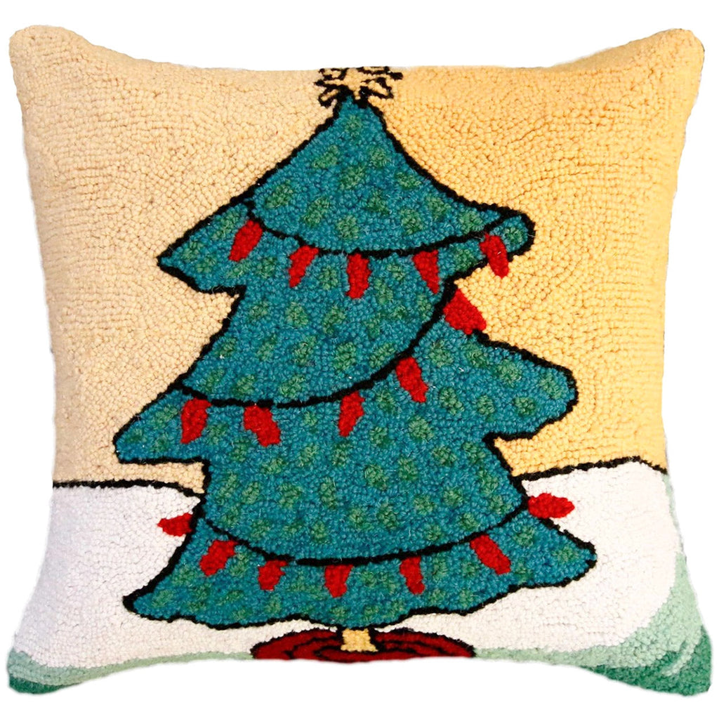 Cute Christmas Tree Lights Holiday Hooked Pillow, Size: 20x20