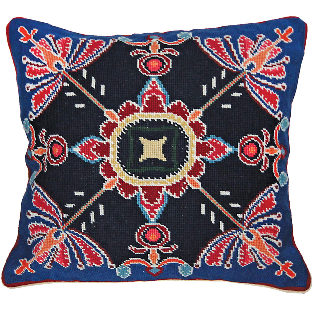 Dark Blue Designer Floral Pattern Virginia Throw Pillow, Size: 18x18