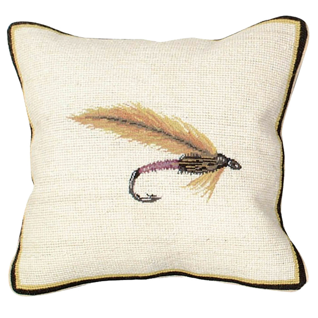 Dry Fly Classic Fishing Design Handmade Needlepoint Throw Pillow, Size: 12x12