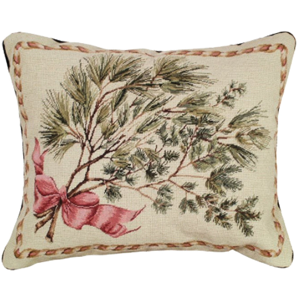 Evergreen Pine Berries Garland Design Needlepoint Throw Pillow, Size: 16x20