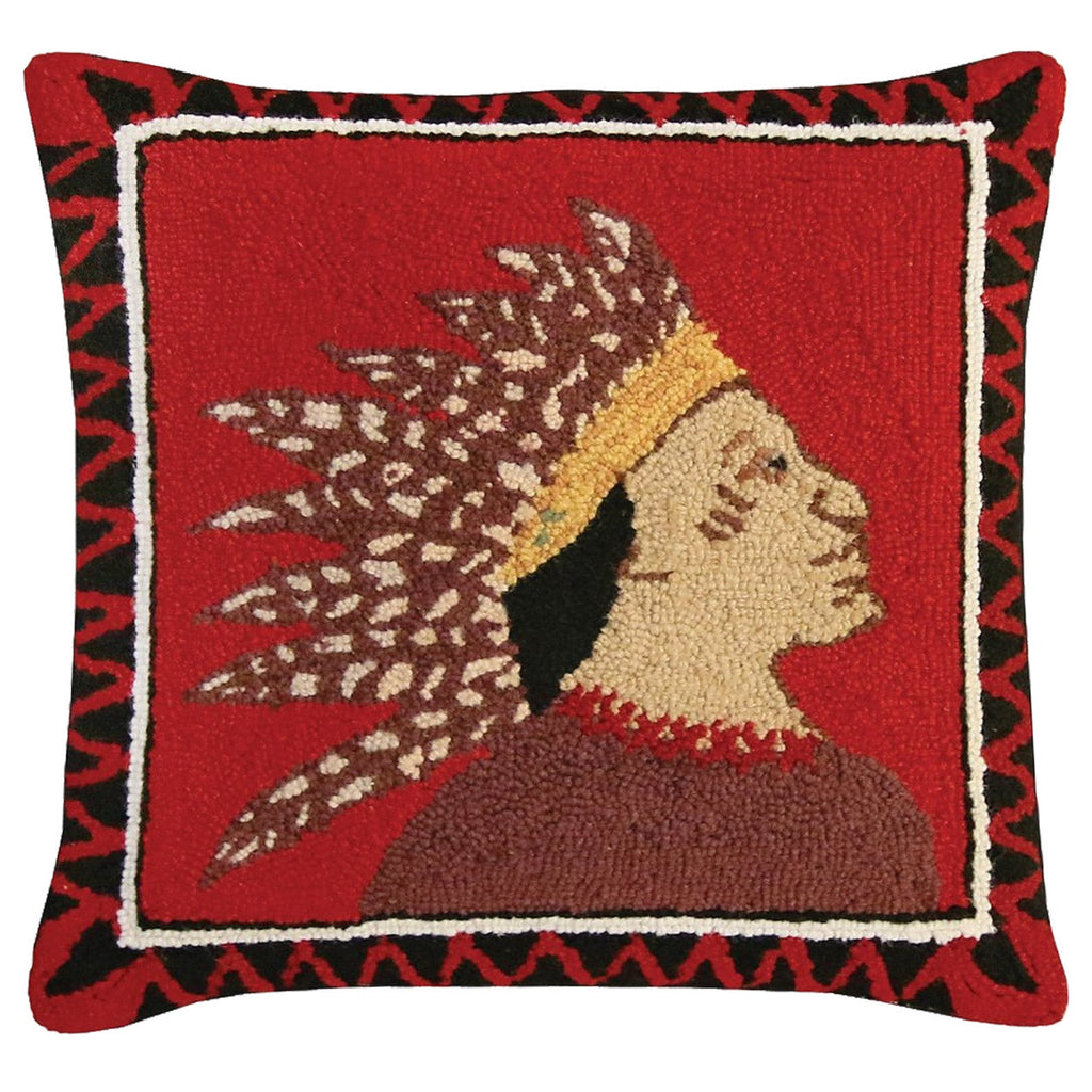 Folk Art Native American Chief Hooked Throw Pillow, Size: 18x18