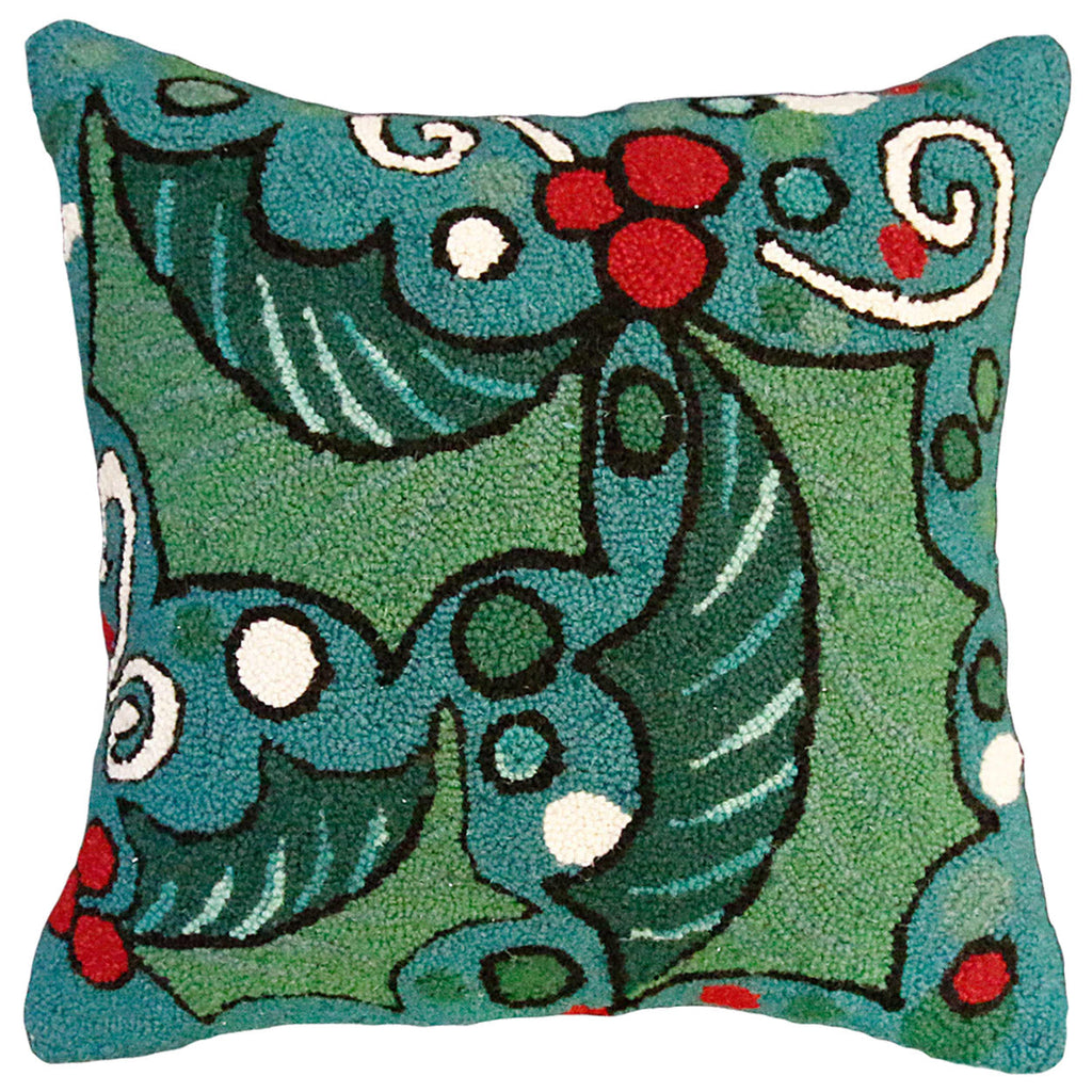 Fun Holly Berry Decorative Holiday Seasonal Hooked Pillow, Size: 20x20