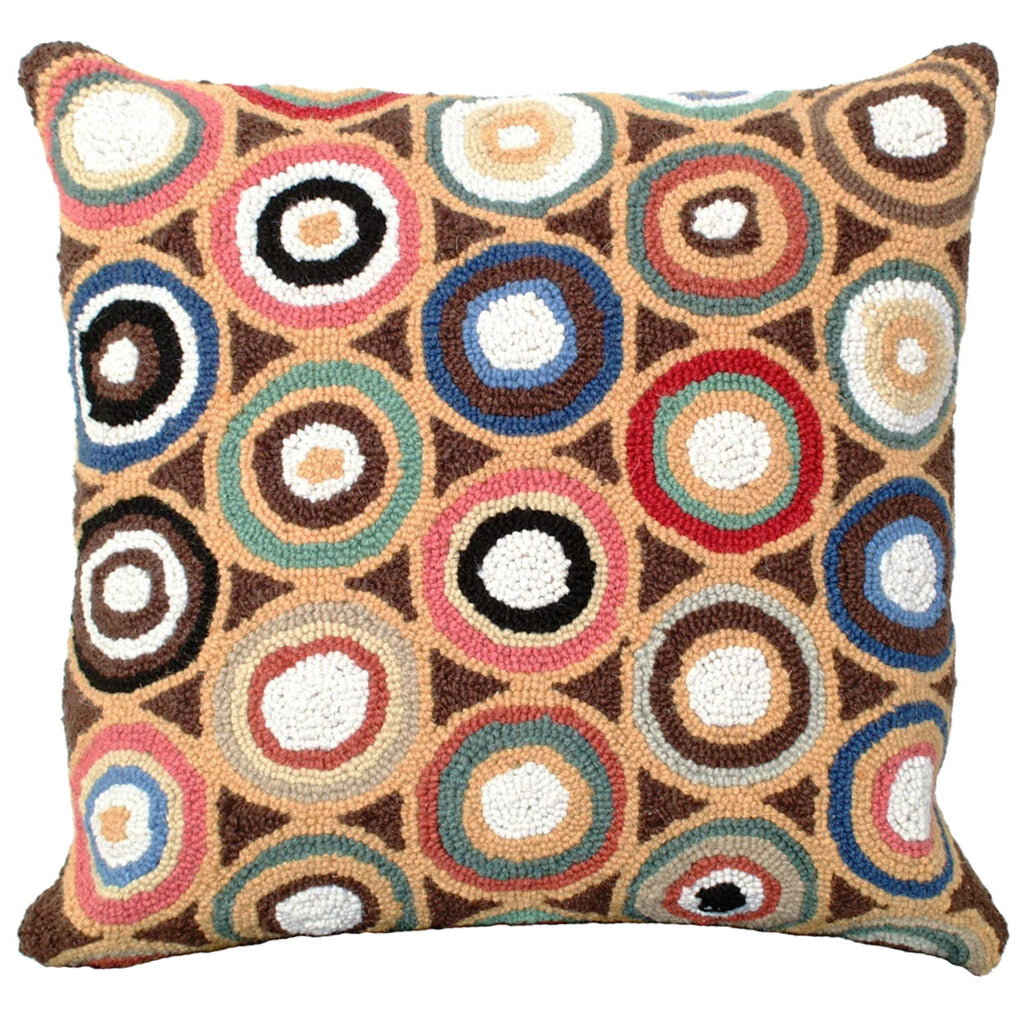Geometric Circles Pattern Hooked Designer Throw Pillow, Size: 18x18
