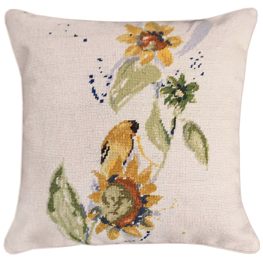 Goldfinch With Sunflower Needlepoint Throw Pillow, Size: 18x18