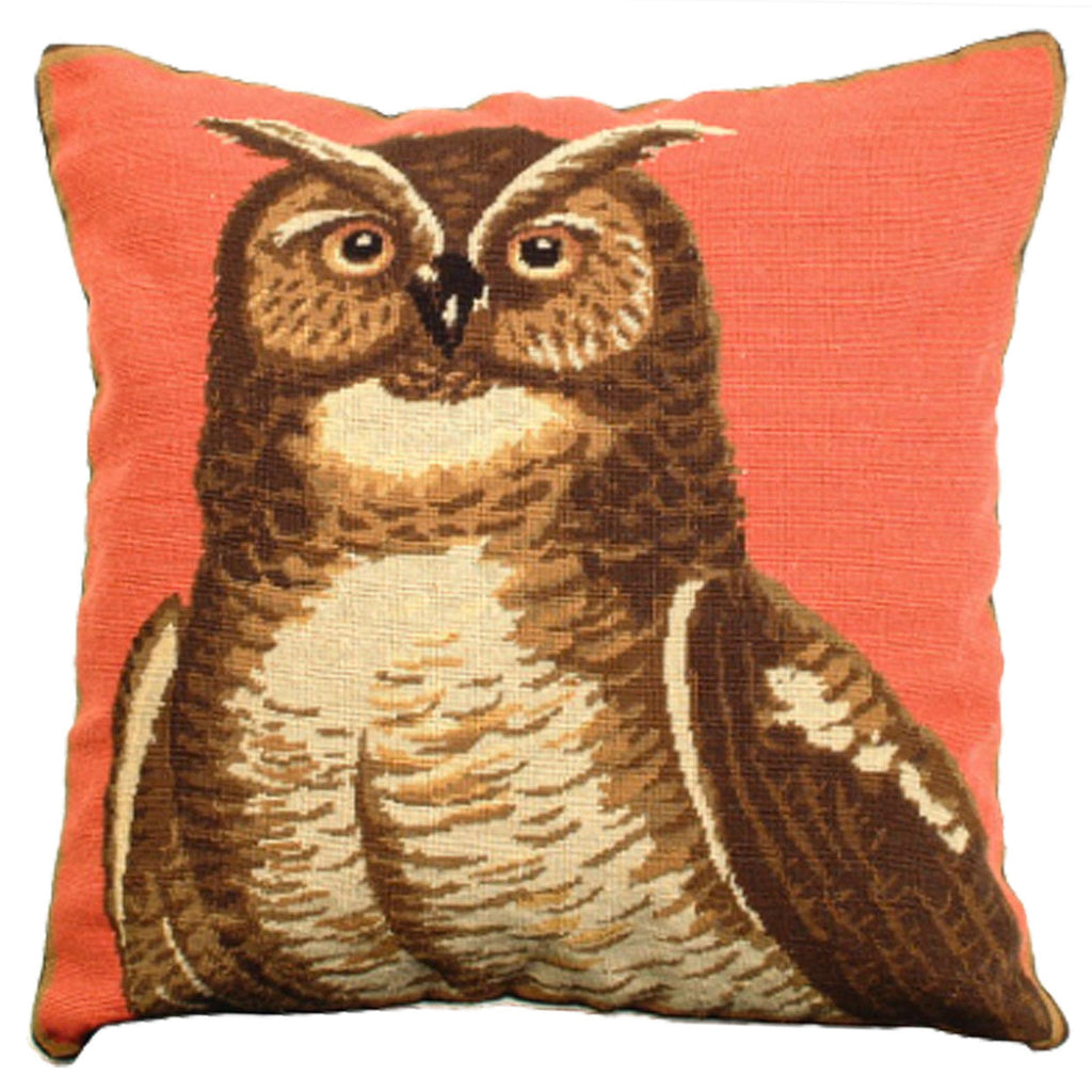 Great Horned Owl Wildlife Petit Point Needlepoint Throw Pillow, Size: 18x18