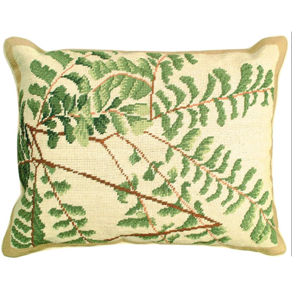 Green Fern Botanical Boho Designer Needlepoint Pillow, Size: 16x20