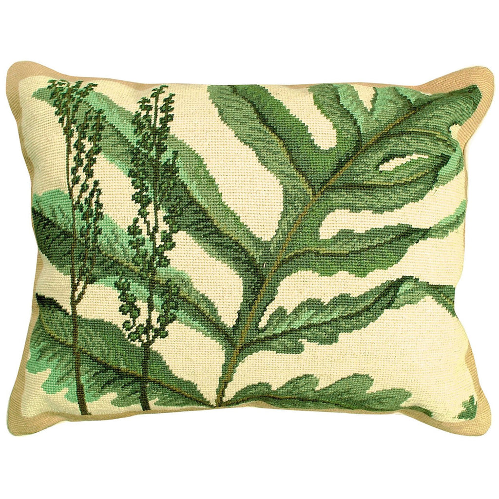 Green Fern Plant Designer Needlepoint Throw Pillow, Size: 16x20