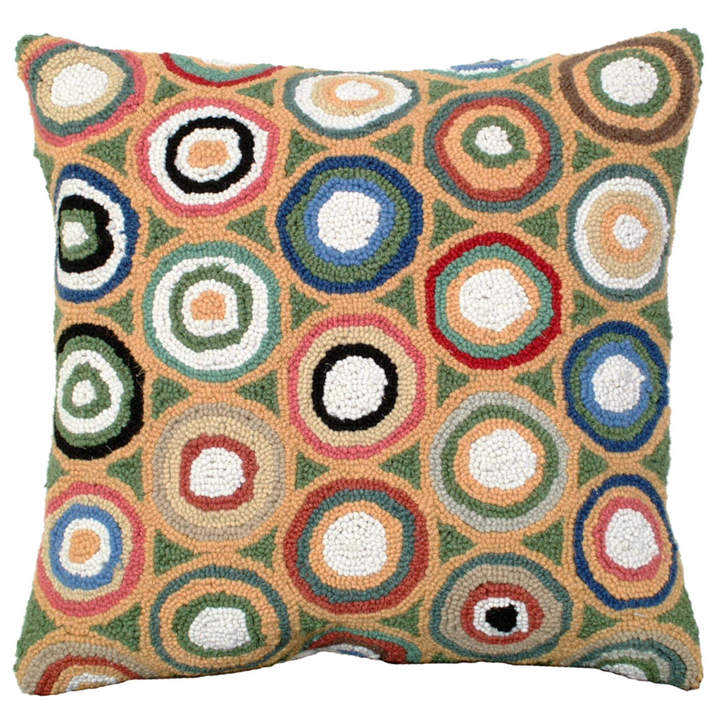 Green Geometric Circles Pattern Hooked Throw Pillow, Size: 18x18