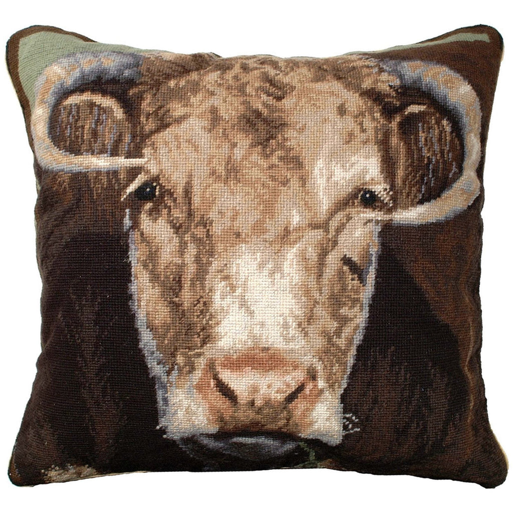 Green Pasture Bull With Horns Decorative Ranch Throw Pillow, Size: 20x20
