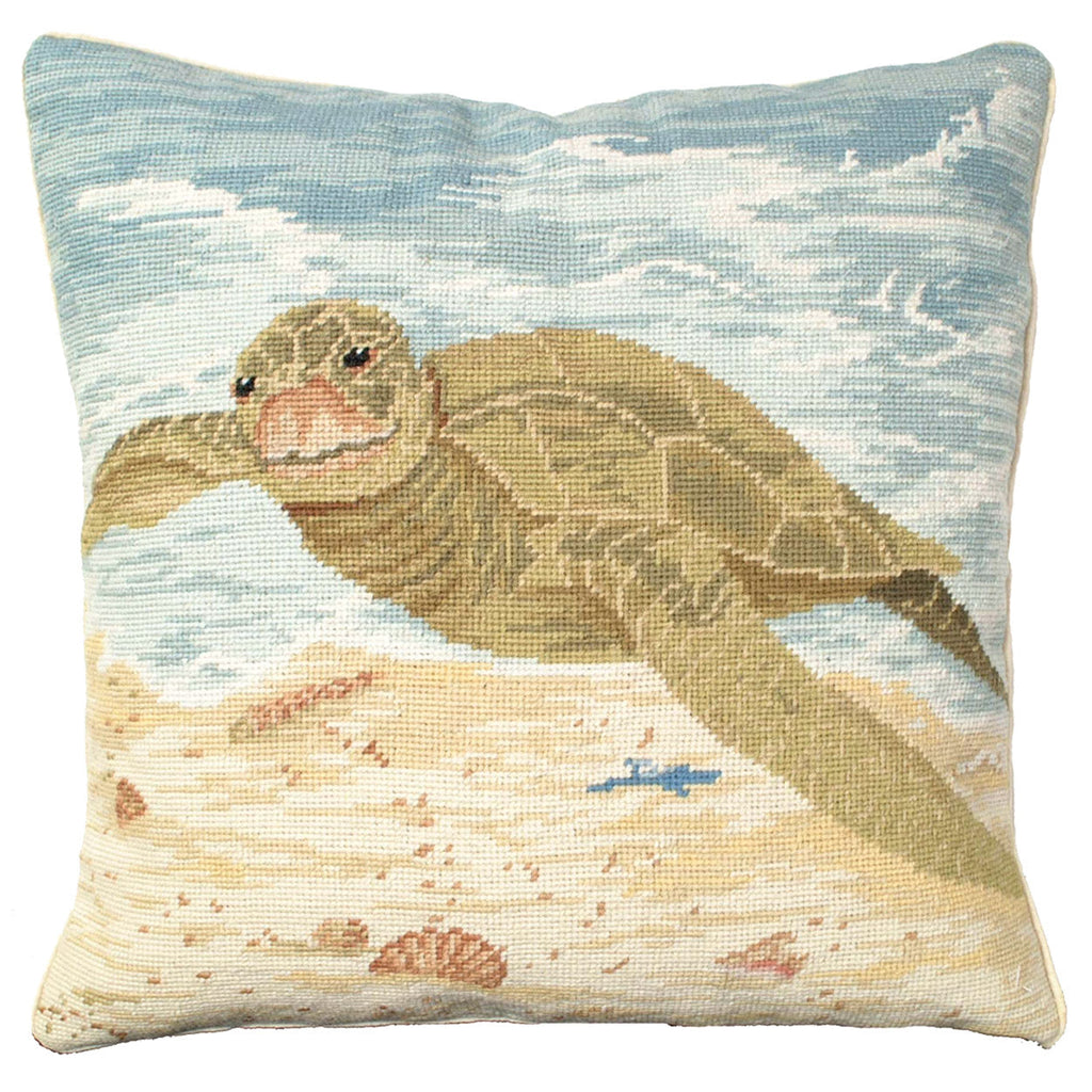 Green Sea Turtle Decorative Nautical Needlepoint Throw Pillow, Size: 18x18