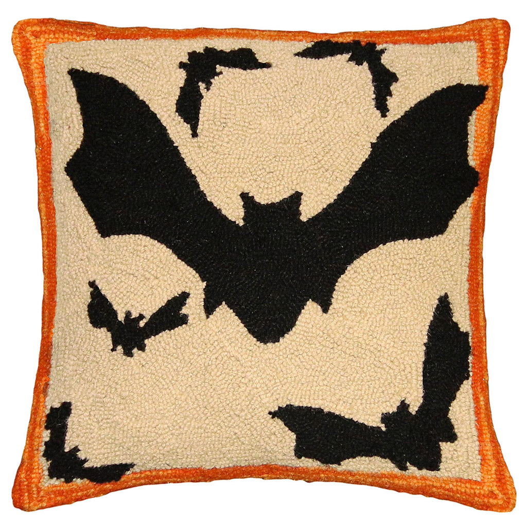 Halloween Black Bats Decorative Hooked Pillow, Size: 18x18