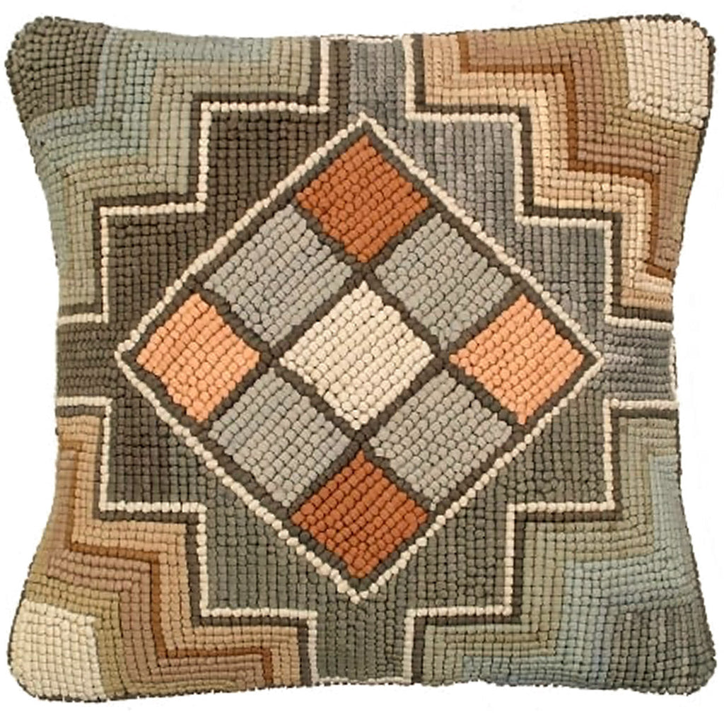Hand Hooked Geometric Camp Windy Hill Rustic Wool Pillow, Size: 18x18
