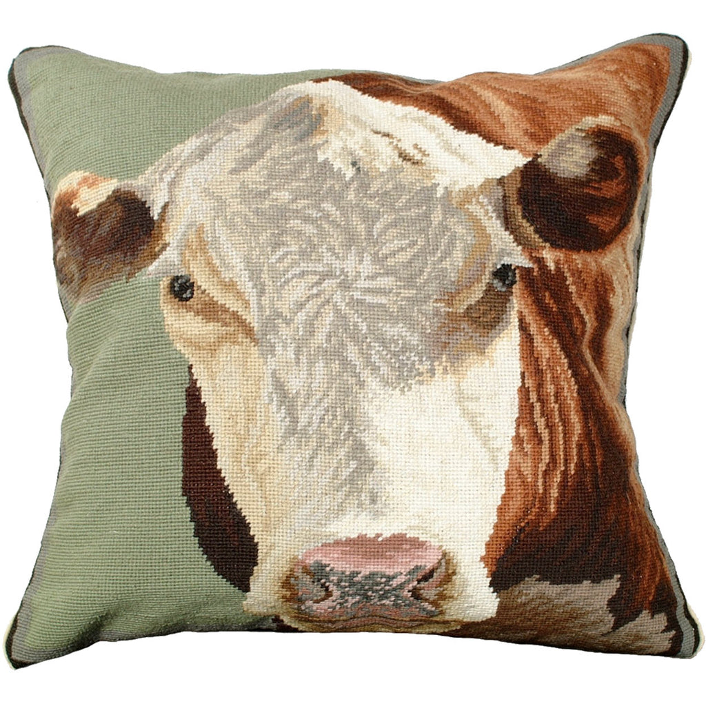 Hereford Cow Farm Animal Sage Green Farmhouse Decorative Pillow, Size: 20x20