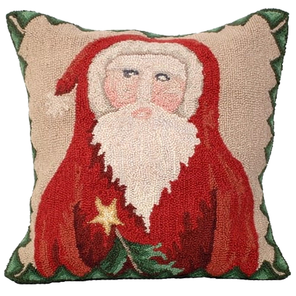 Holiday St Nick Santa Star Decorative Hooked Throw Pillow, Size: 18x18