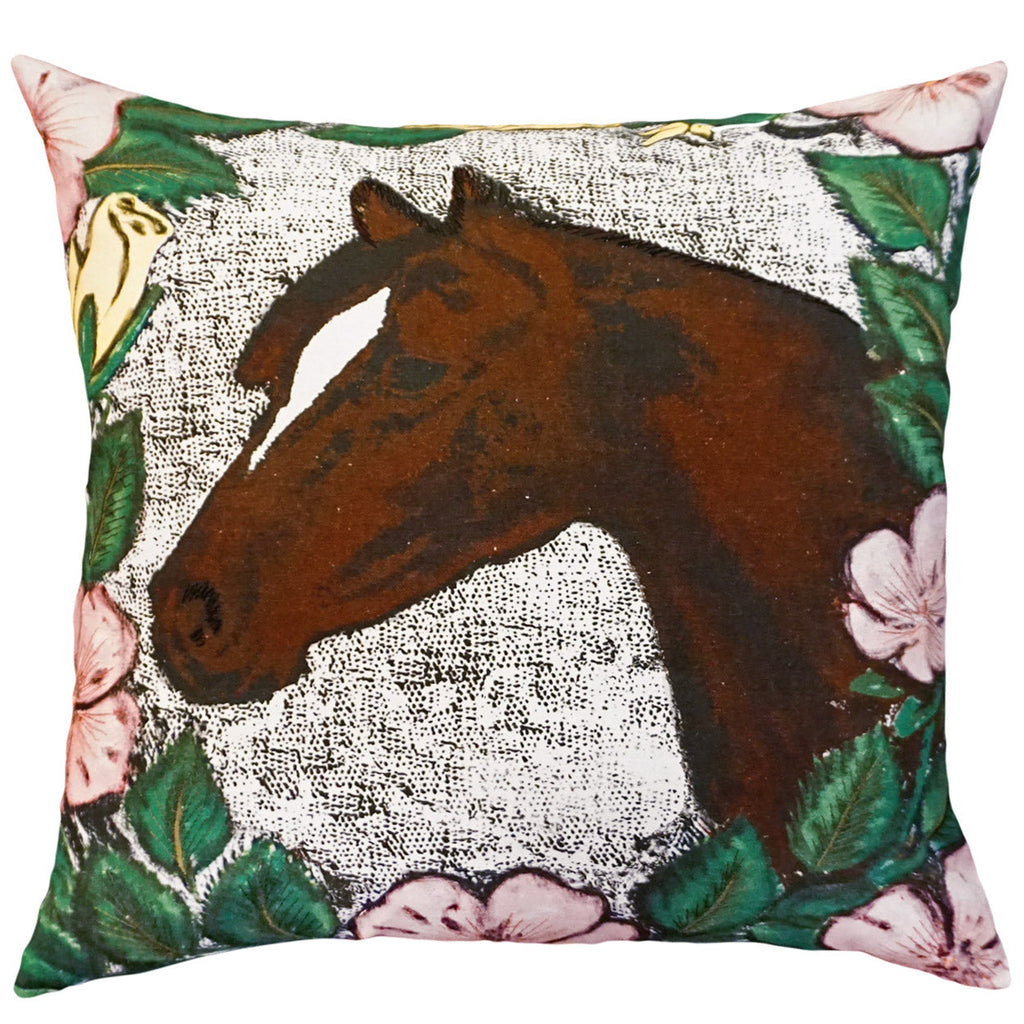 Horse Roses Equestrian Floral Theme Decorative Pillow, Size: 20x20
