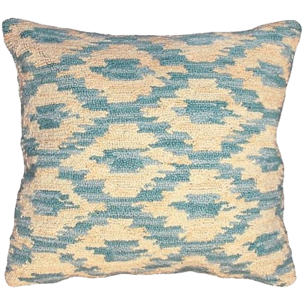 Ikat Peacock Indian Ikat Fabric Design Hooked Pillow, Size: 20x20