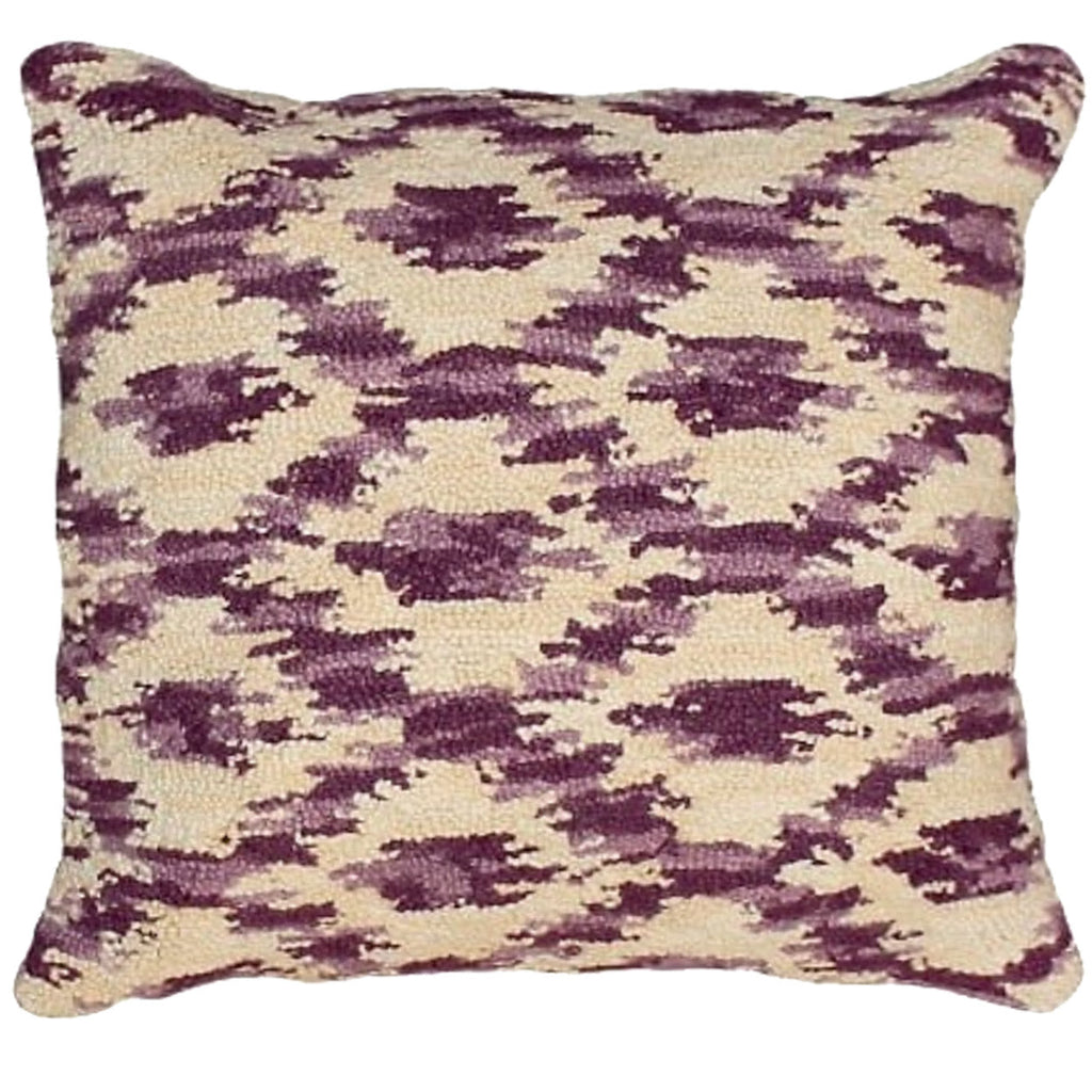 Ikat Prune Indian Ikat Fabric Design Hooked Pillow, Size: 20x20