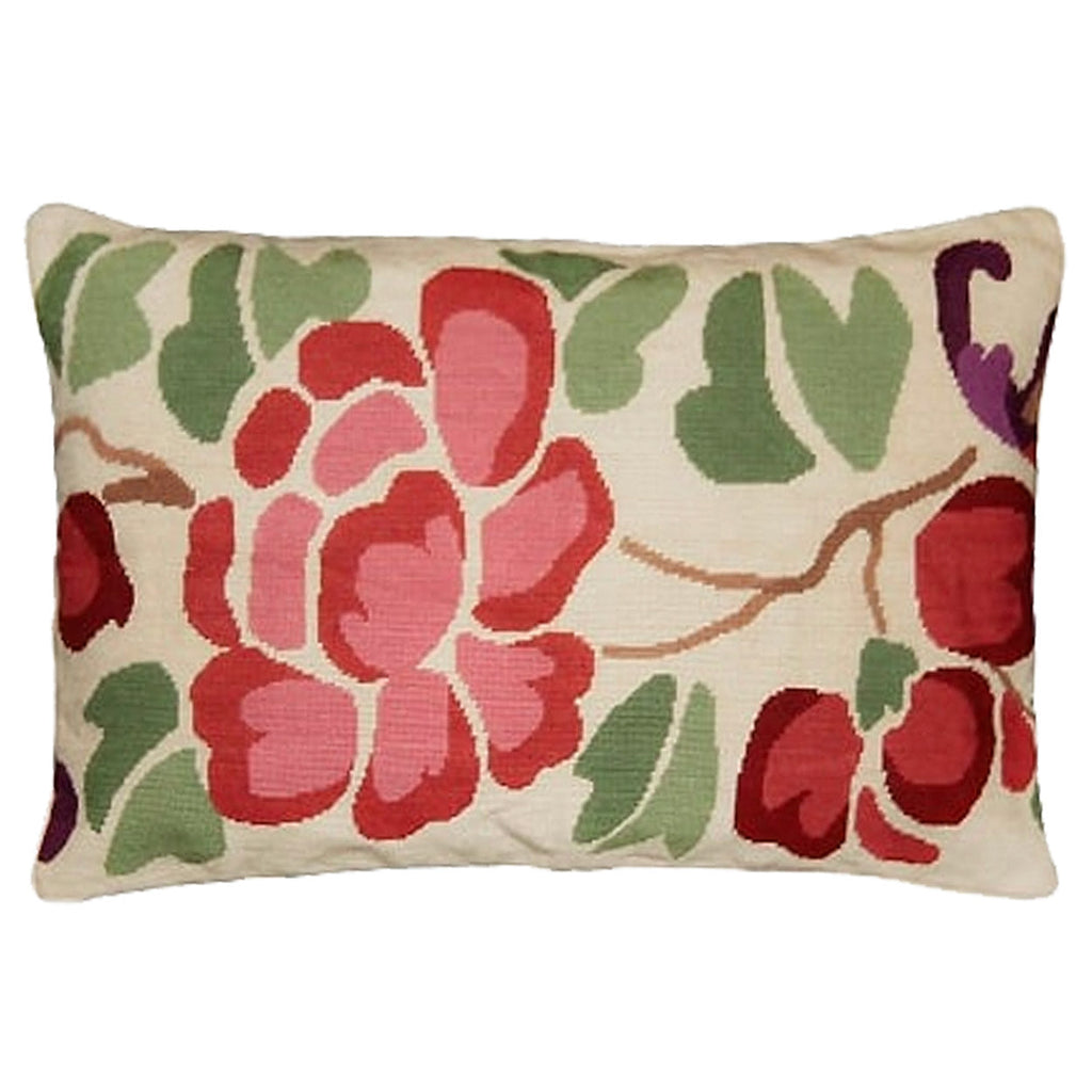 Large Decorative Red Floral Design Needlepoint Throw Pillow, Size: 16x28