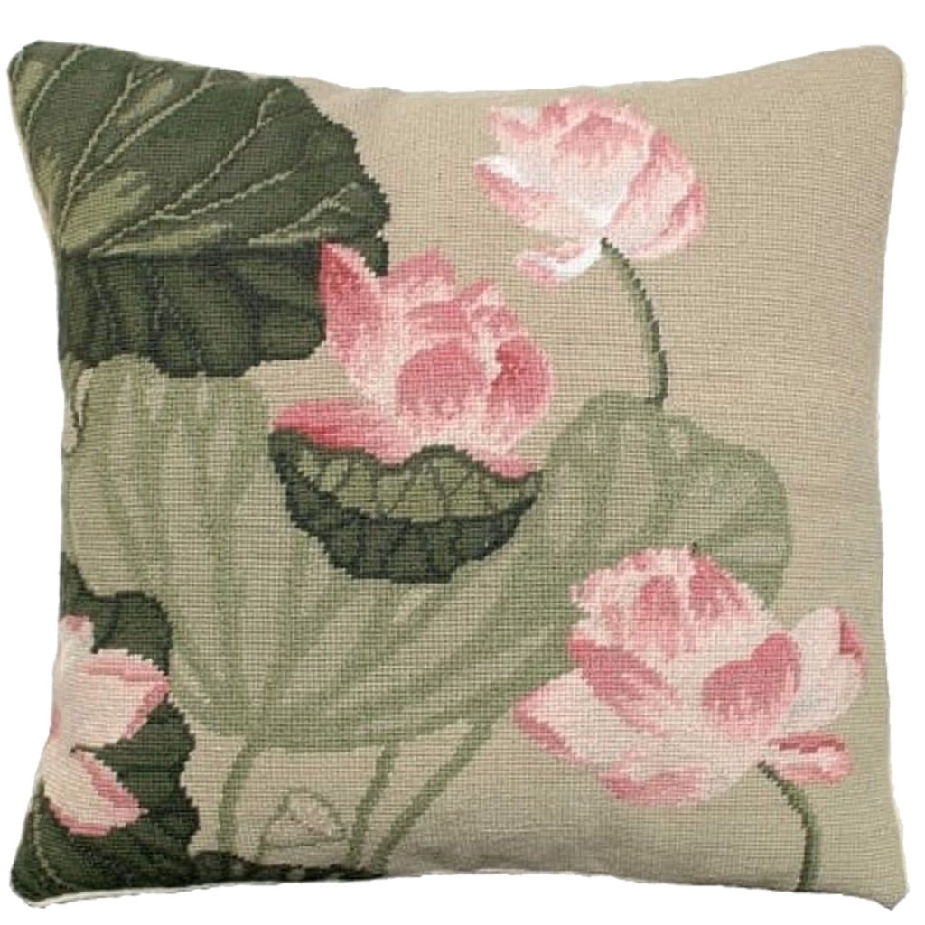 Large Green Pink Lotus Flower Throw Pillow, Size: 18x18
