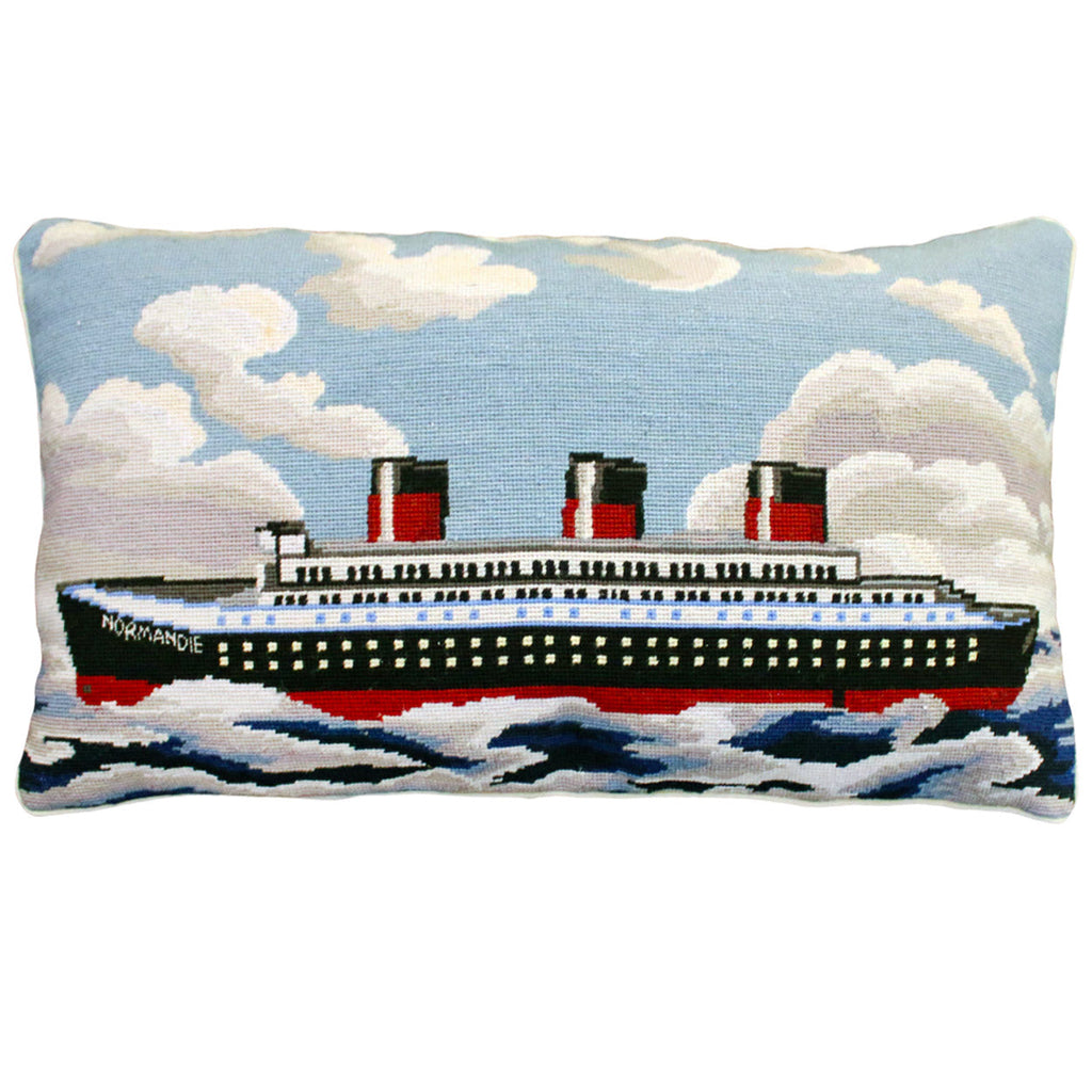 Large Ship Decorative Nautical Boat Needlepoint Throw Pillow, Size: 15x28