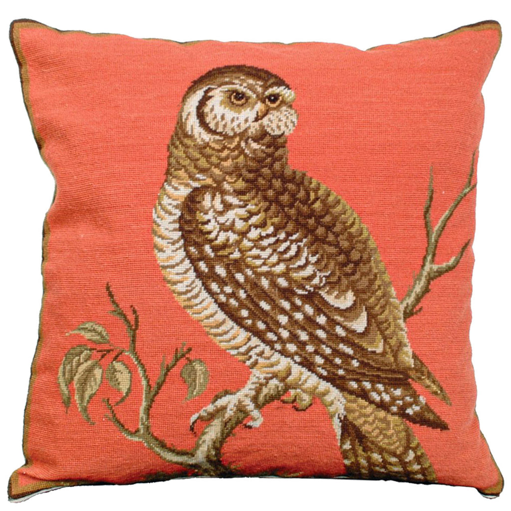 Little Hawk Owl Wildlife Bird Needlepoint Throw Pillow, Size: 18x18