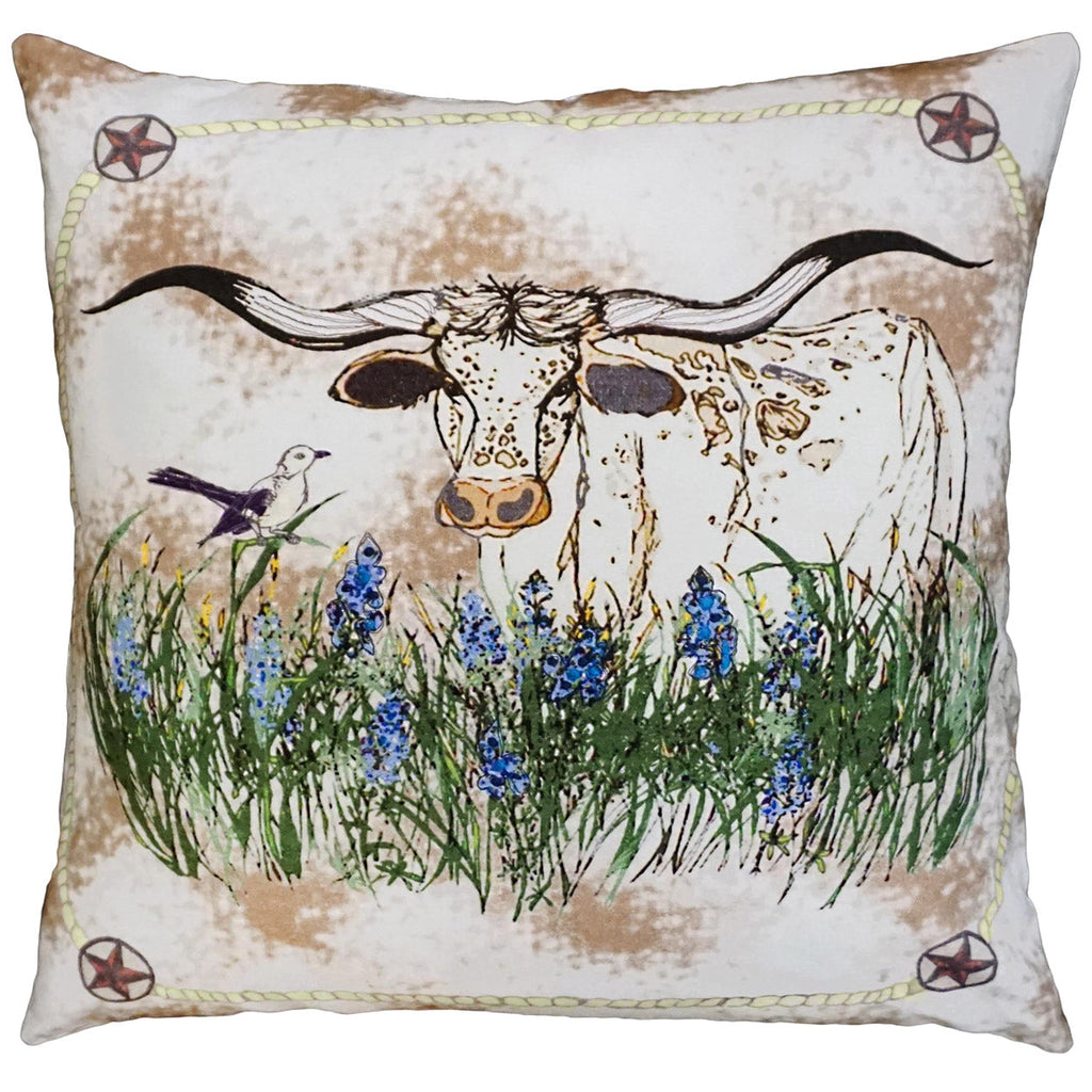 Longhorn Blue Bells Ranch Throw Pillow, Size: 20x20