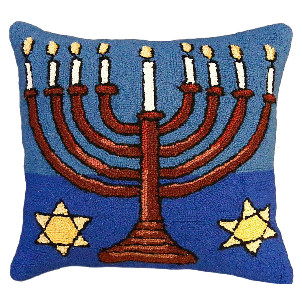 Menorah Celebration Jewish Tradition Festove Hooked Pillow, Size: 20x20