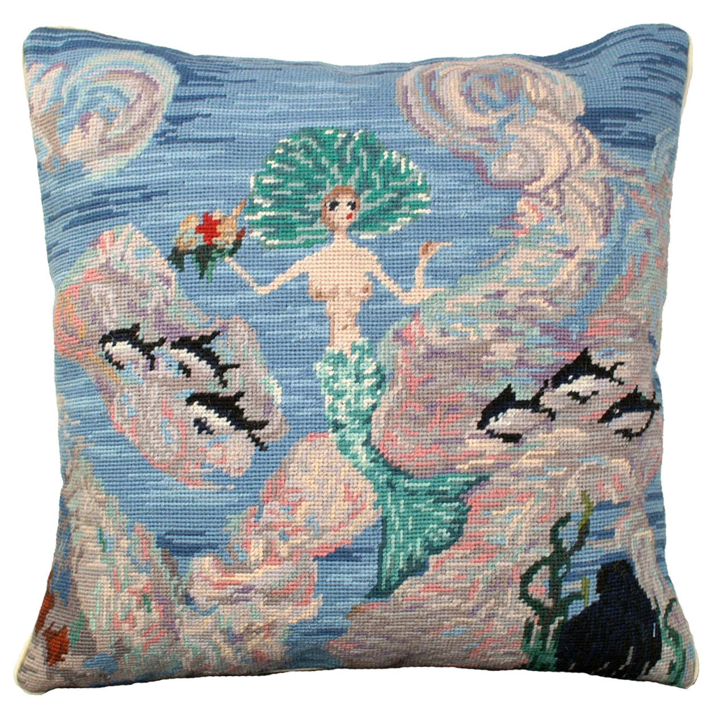Mermaid In Sea Decorative Coastal Throw Pillow, Size: 18x18