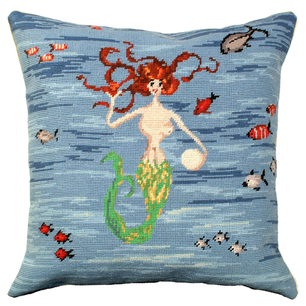 Mermaid In Sea Decorative Nautical Throw Pillow, Size: 18x18