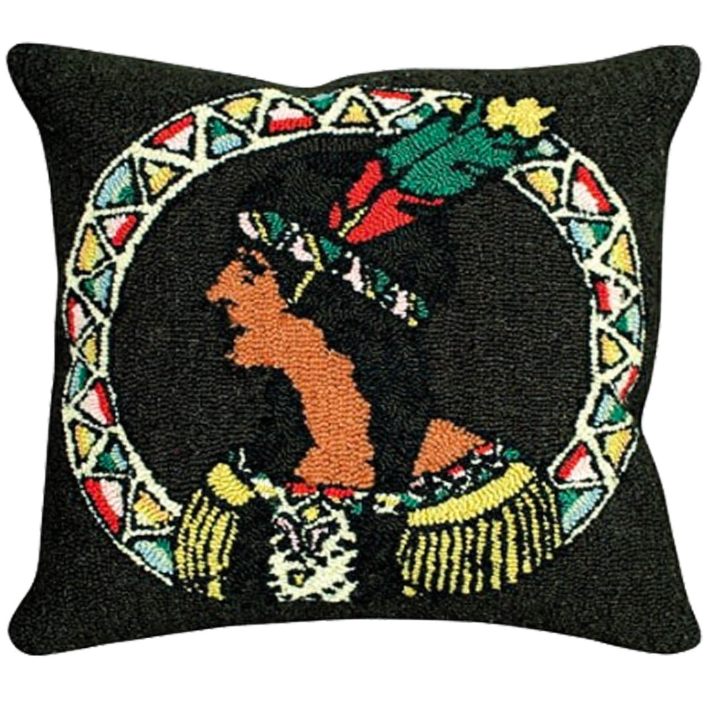 Native American Woman Decorative Hooked Throw Pillow, Size: 16x16