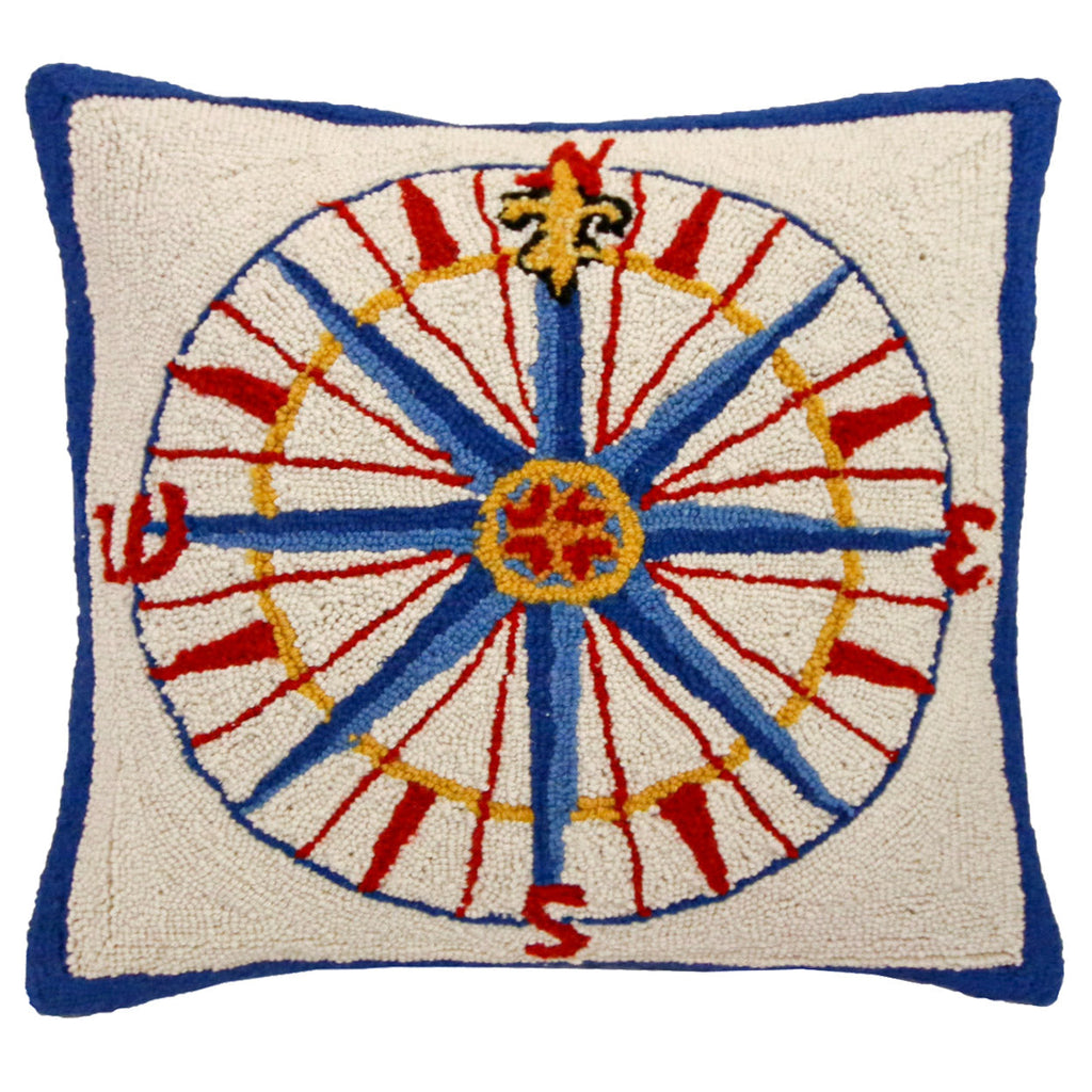 Nautical Compass Decorative Maritime Hooked Throw Pillow, Size: 20x20