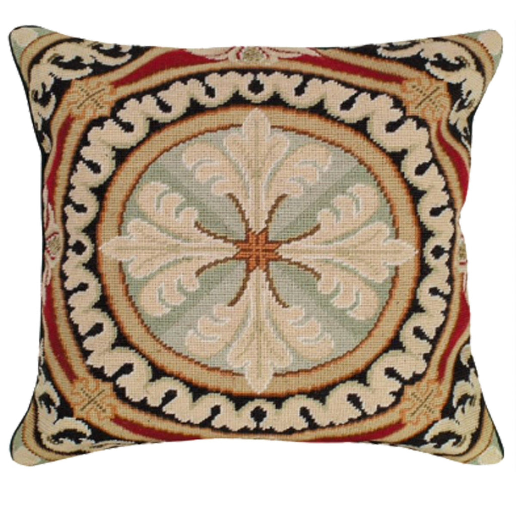 Neogothic Red Medallion Design Needlepoint Pillow, Size: 18x18