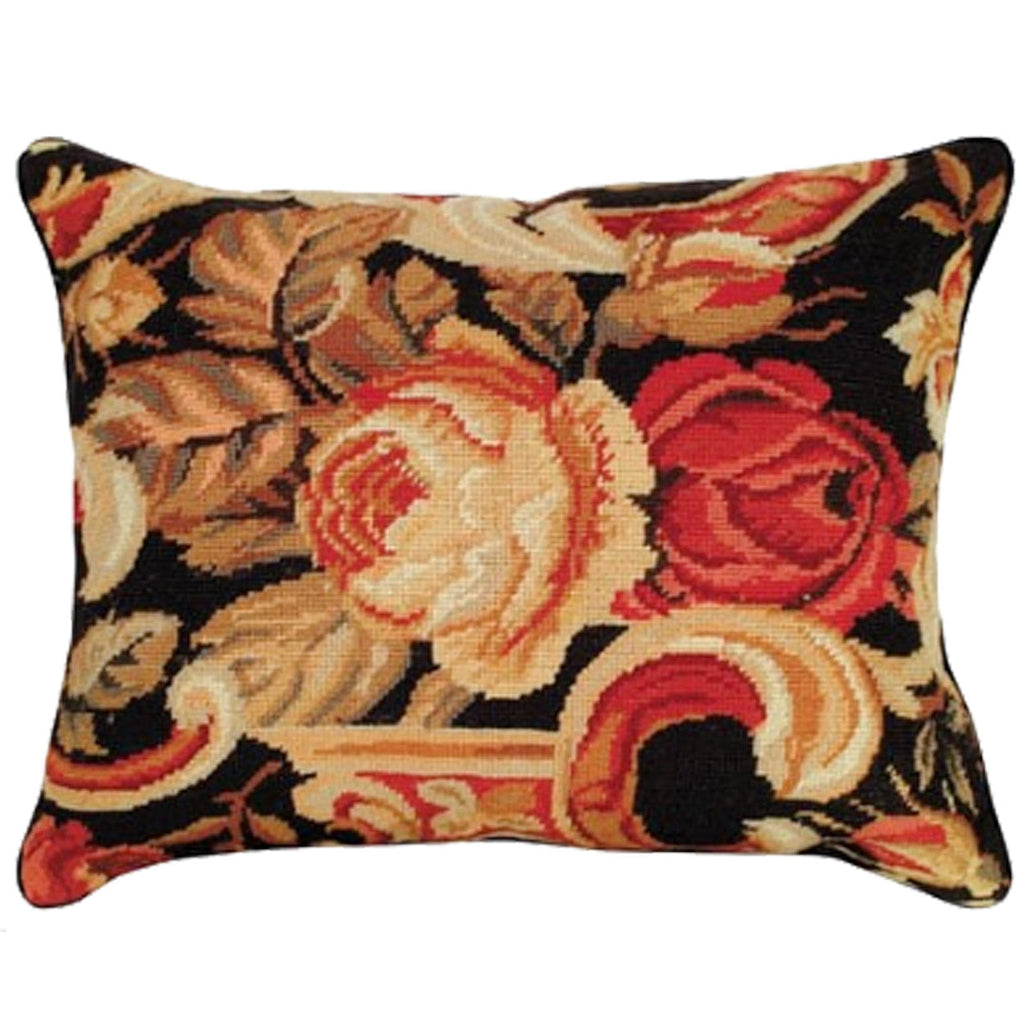 Neogothic Red Roses Design Needlepoint Pillow, Size: 16x20