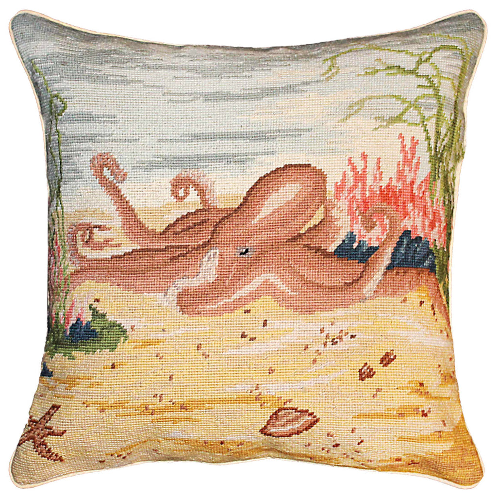 Octopus Nautical Decorative Needlepoint Throw Pillow, Size: 18x18