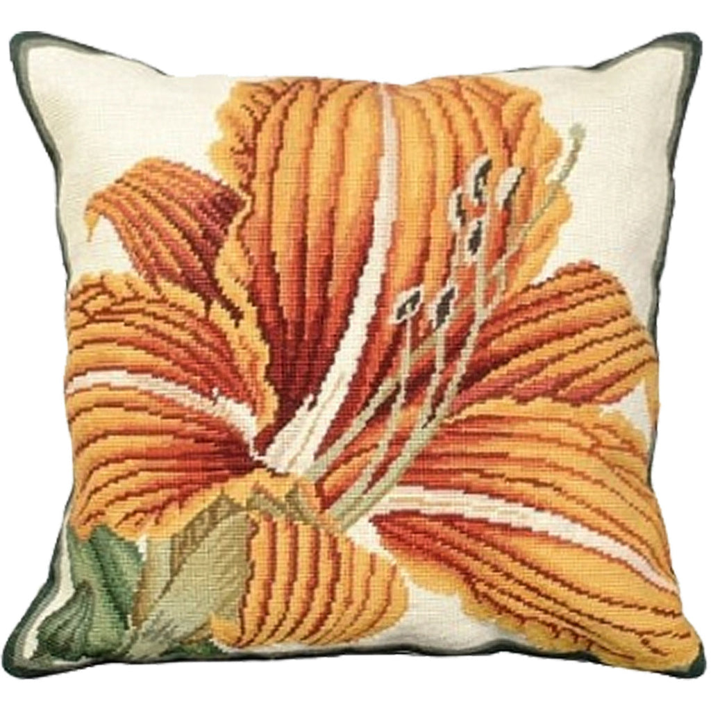 Orange Day Lily Botanical Design Needlepoint Throw Pillow, Size: 18x18