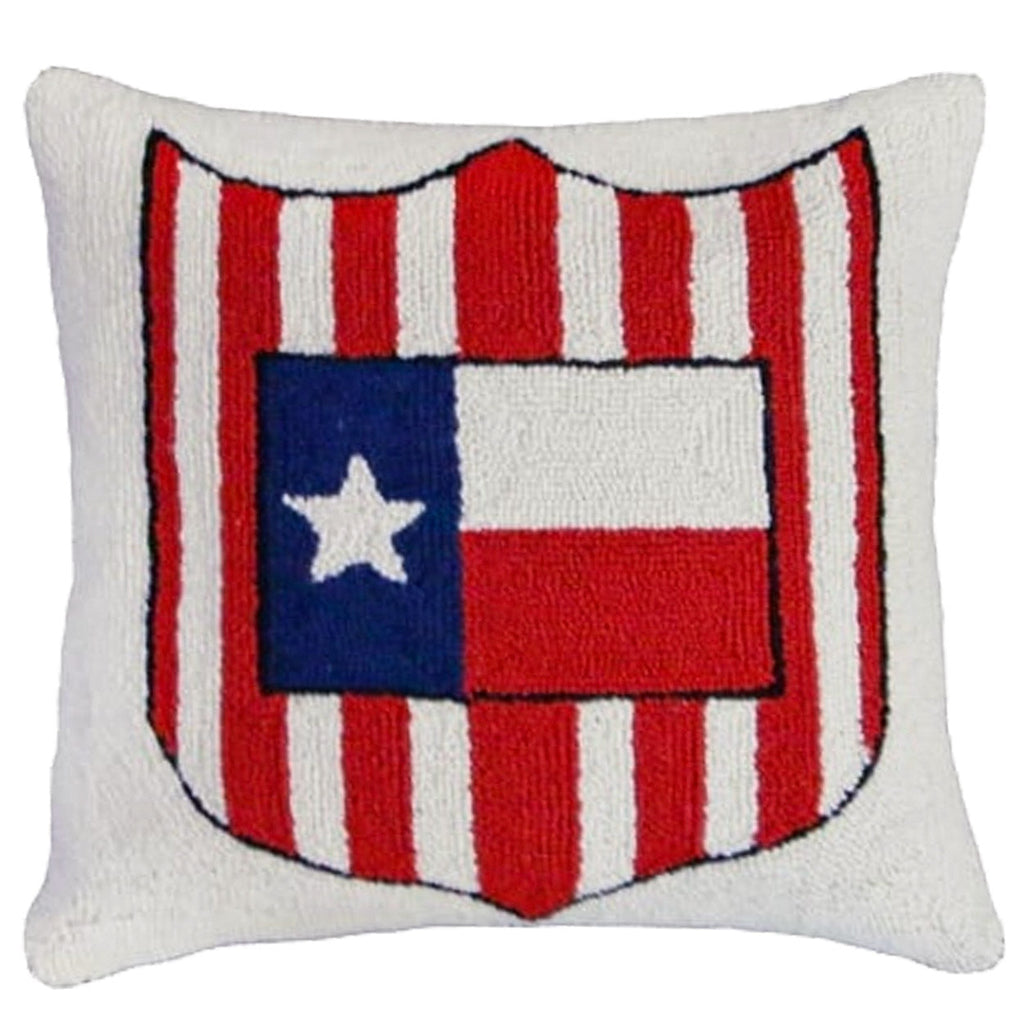 Patriotic Texas Flag And Shield Emblem Hooked Pillow, Size: 18x18