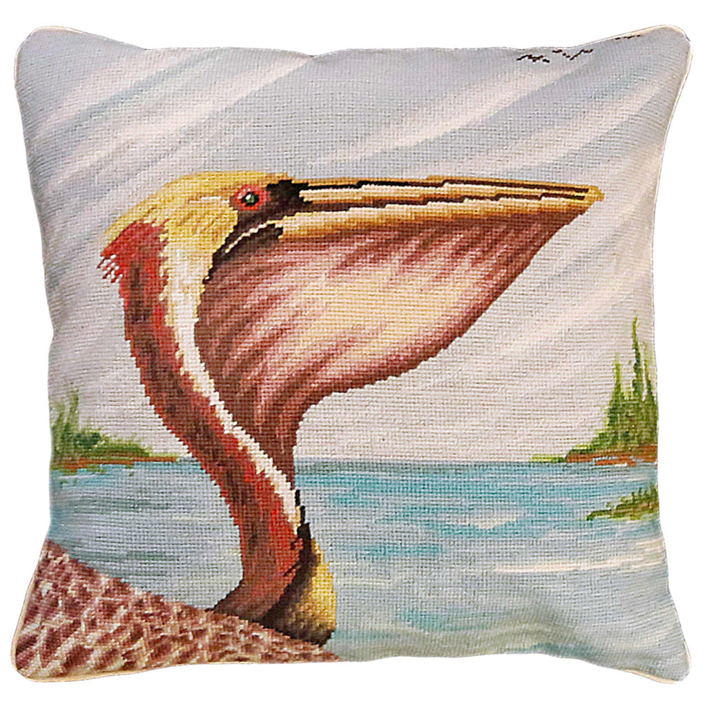 Pelican Nautical Ocean Bird Coastal Throw Pillow, Size: 18x18