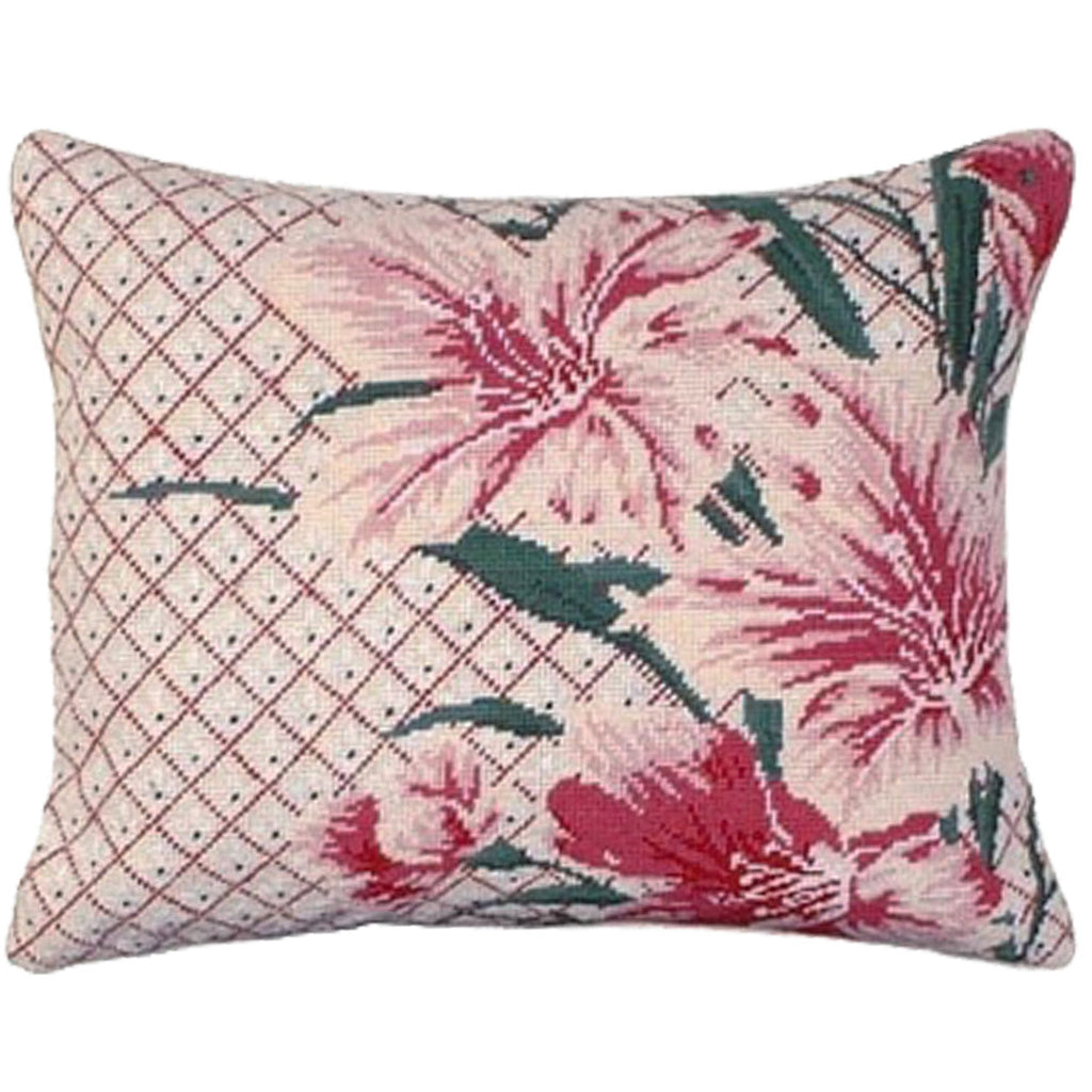 Pink Designer Hibiscus Decorative Needlepoint Throw Pillow, Size: 16x20