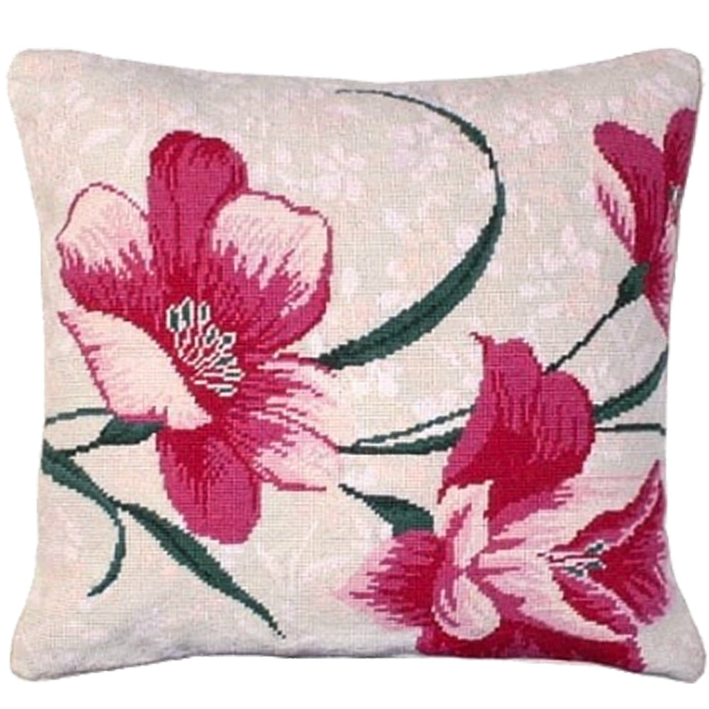 Pink Hibiscus Decorative Needlepoint Throw Pillow, Size: 18x18