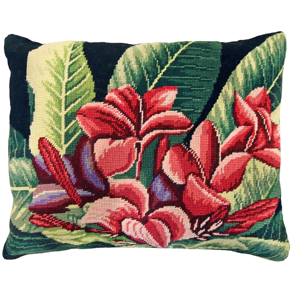 Plumeria Antique Botanical Design Needlepoint Pillow, Size: 16x20
