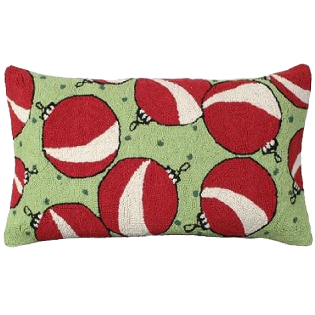 Red And Green Decorative Holiday Ornament Hooked Throw Pillow, Size: 16x28
