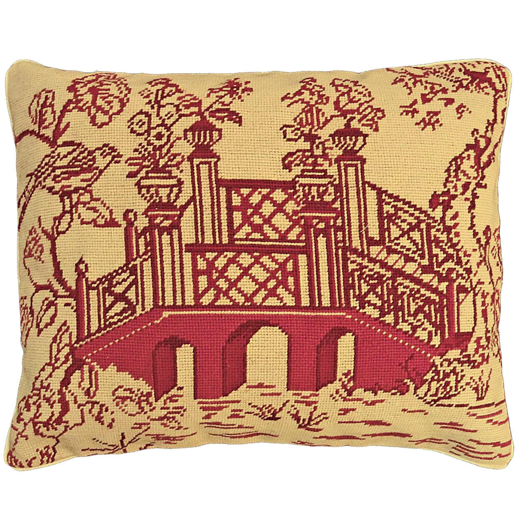 Red Bridge Chinoiserie Chic Decorative Asian Throw Pillow, Size: 16x20
