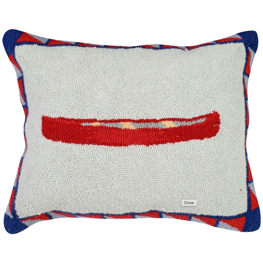 Red Canoe Lake Lodge Cabin Decorative Hooked Throw Pillow, Size: 16x20