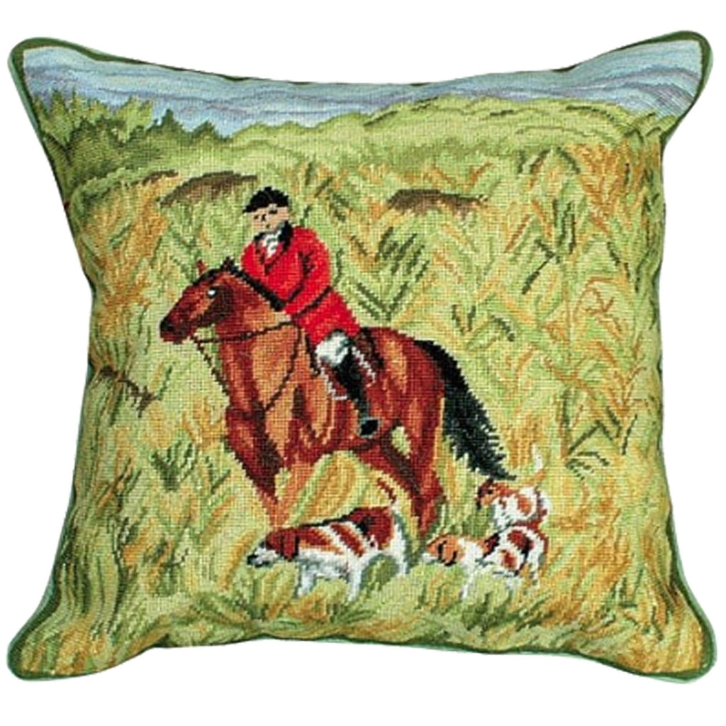 Red English Horse Hounds Hunt Decorative Throw Pillow, Size: 14x14